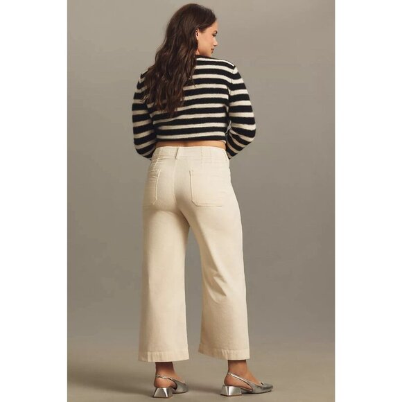 NWT Anthropologie Maeve 18W The Colette Wide Leg Cropped Cream Corduroy w/ FLAWS - Picture 8 of 12